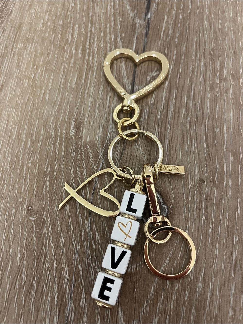 Victoria's Secret Gold Heart Keychain with LOVE Beads